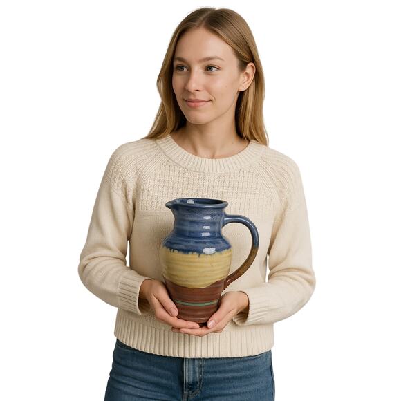 Susan Davey Studio Pottery Pitcher 10" Multicolor Glaze Handmade - Picture 1 of 6